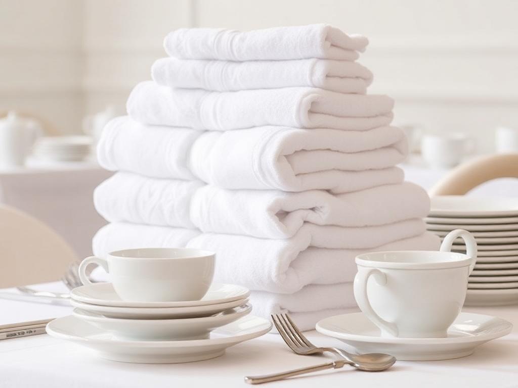 Hotel linens and dinnerware